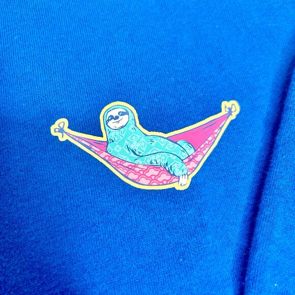 Benny & Belle Colbalt Blue Sloth Don’t Hurry Be Happy Sweatshirt Size Small - Picture 5 of 5